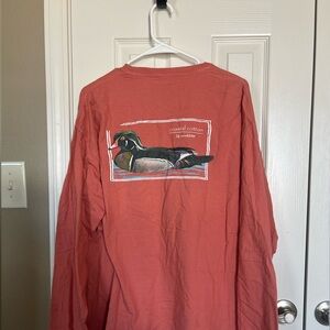 Coastal Cotton Wood Duck Long Sleeve Shirt in Coral